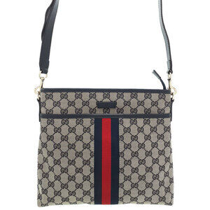 Gucci GG Monogram Brown Web Flat Messenger Bag red green web